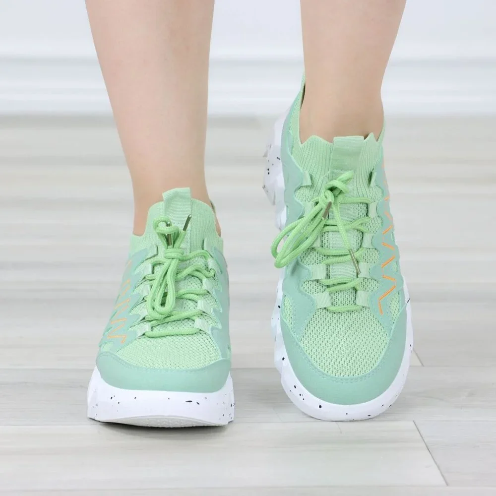 Mint Green Fashion Chunky Heel Sock Sneakers Shoes Slip Ons - Picture 8 of 13